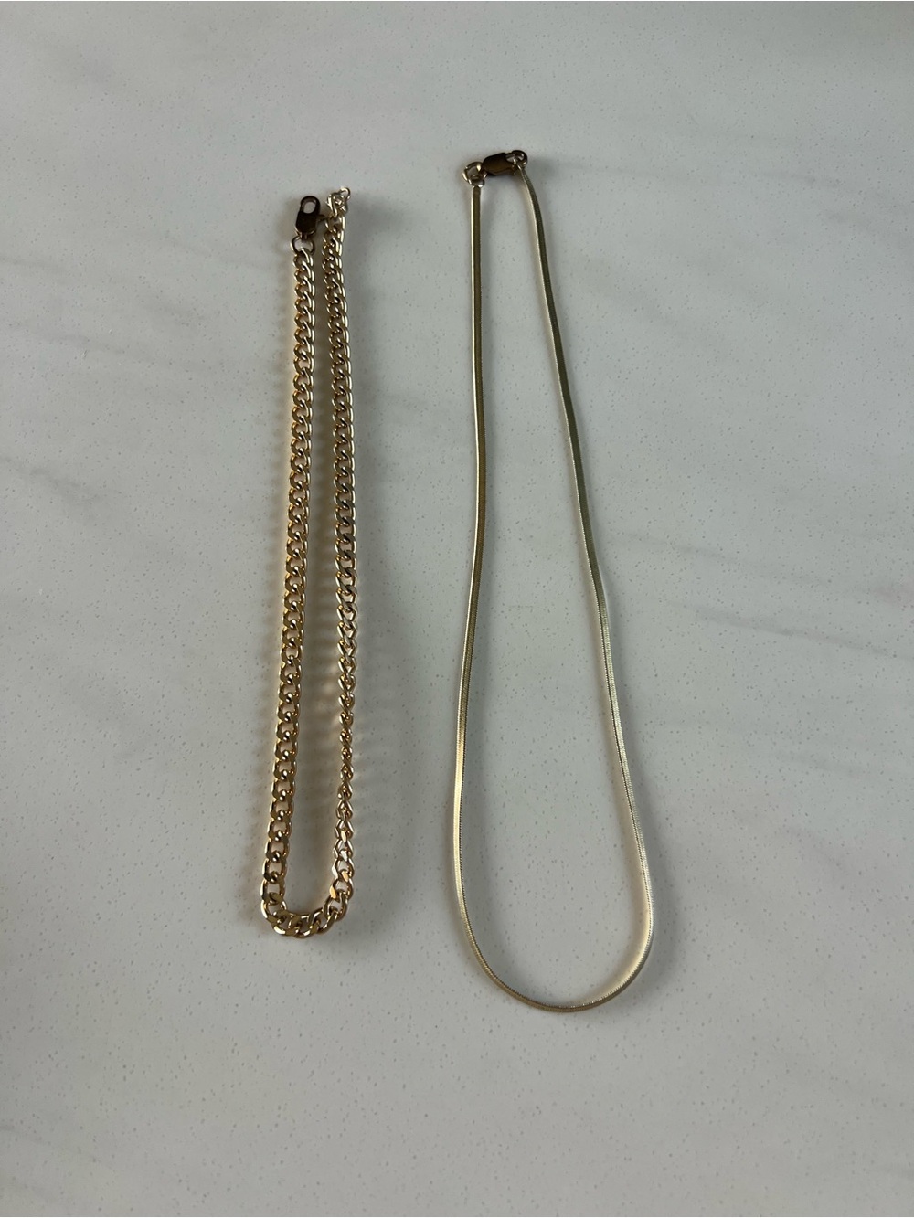 Gold Tone Herringbone and Curb Chain Necklace Set - Women Jewelry